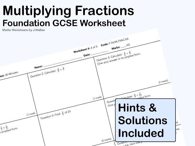 GCSE Maths Worksheet: Multiplying Fractions - Foundation Tier