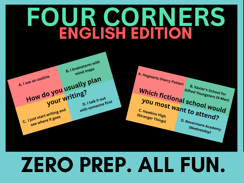 Four Corners back to school ELA getting-to-know you activity I No prep