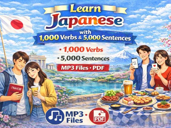 Learn Japanese with 1,000 Verbs, Conjugation, 5,000 Sentences(MP3 & PDF)