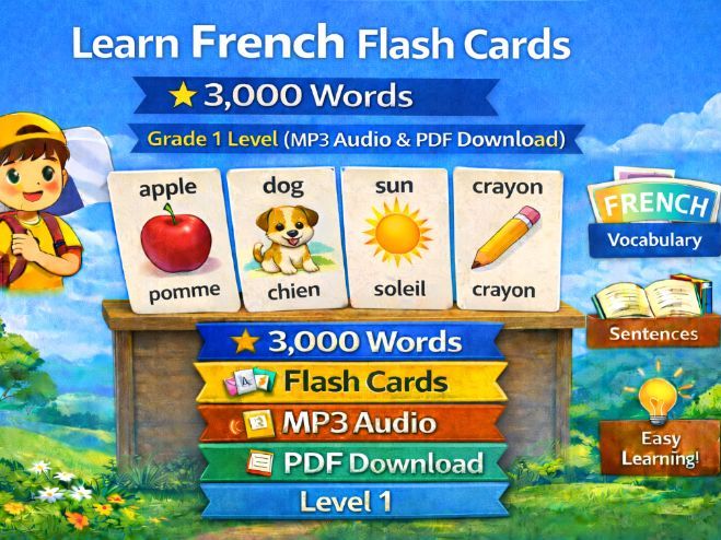 French Flash Cards, 3,000 Words (Audio & PDF)
