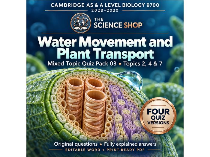 Water Movement and Plant Transport | Cambridge AS Biology 9700 | 4 Revision Quizzes