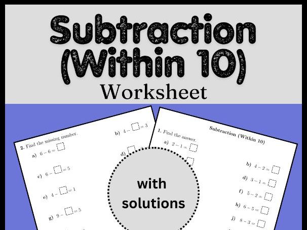 Subtraction (Within 10) Worksheet (with solutions)