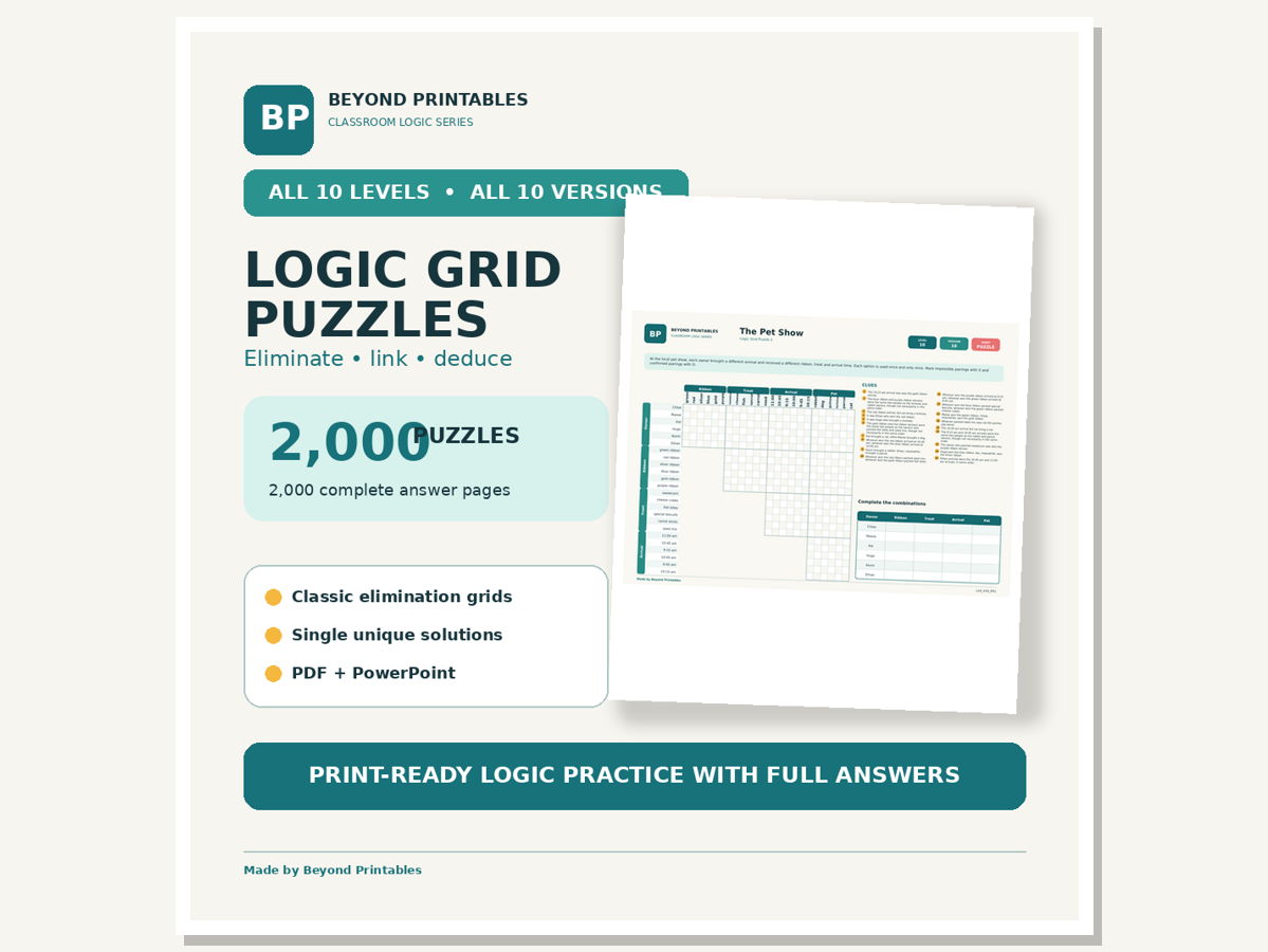 Logic Grid Puzzles | Complete 2,000-Puzzle Levels 1–10 Bundle