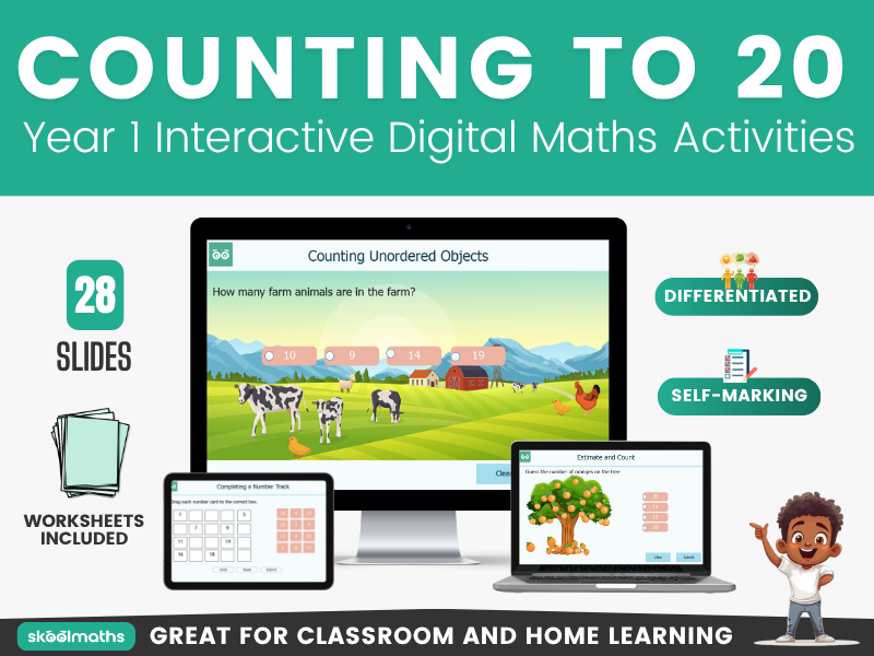 Counting to 20 - Year 1 Interactive Digital Maths Activities | Self-Marking with Printable Worksheet
