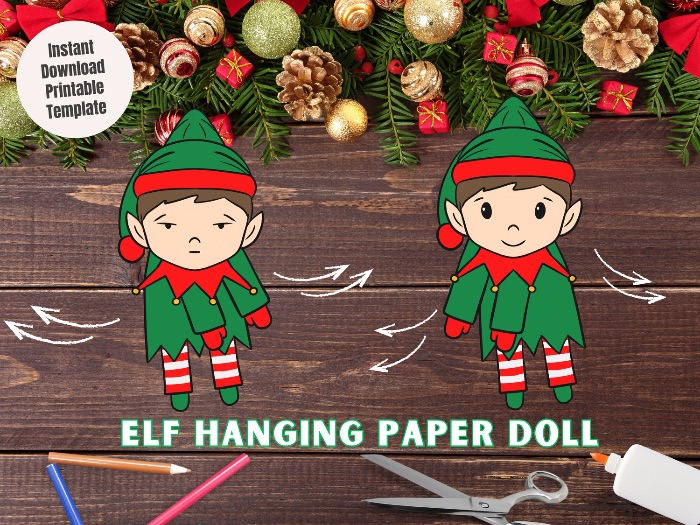 Elf Hanging Paper Doll - Christmas paper craft