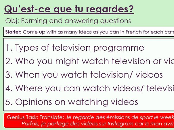 NEW 2026 GCSE French. Higher/Rouge. Module 3. Unit 3. Qu’est-ce que tu regardes?