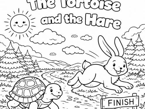 The Tortoise and the Hare Colouring Page - Aesop's Fables