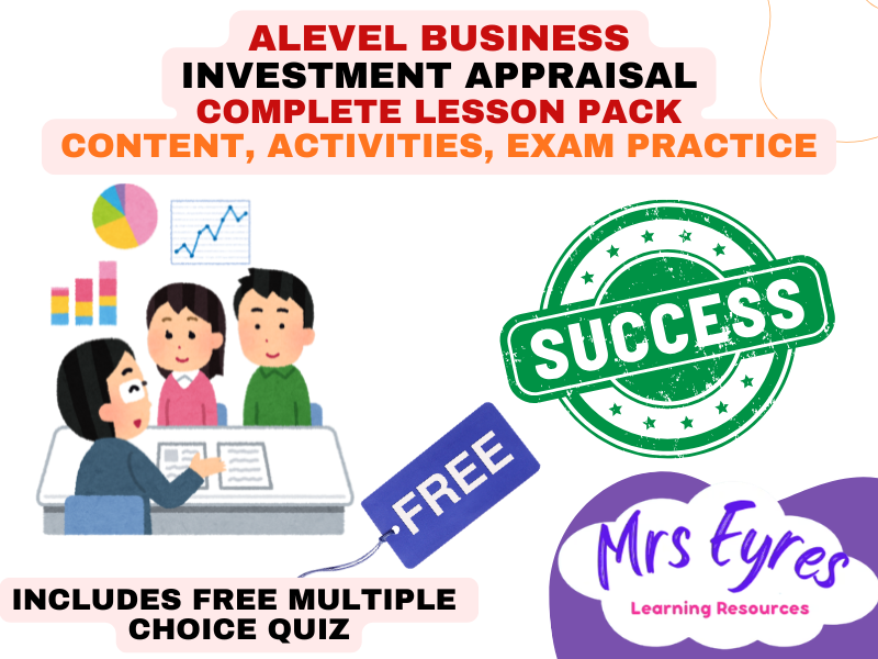 A Level Business 3.3.2 Investment Appraisal Complete Lesson Pack plus Free MCQ Quiz