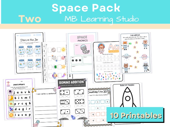 Space Themed Activity Pack 2 – 10 Activities (EYFS, KS1, Pre-K to 1st Grade)
