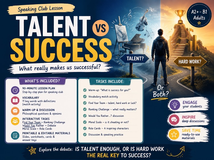 Talent VS Hard Work | Speaking Club Lesson | Success Debate | A2+–B1 Adults