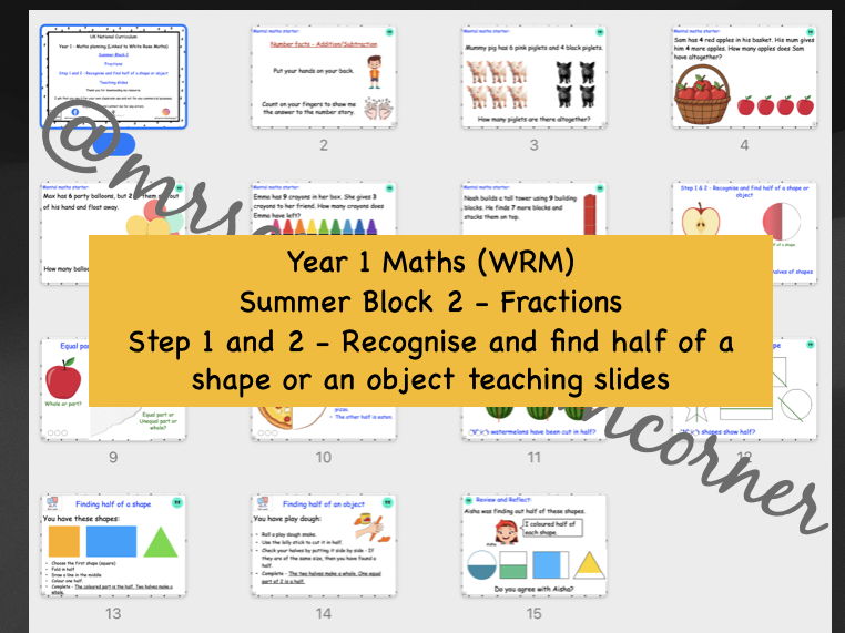 Recognise and find half of ... teaching slides - Year 1 WRM Summer Blk 2 - Fractions Step 1 & 2