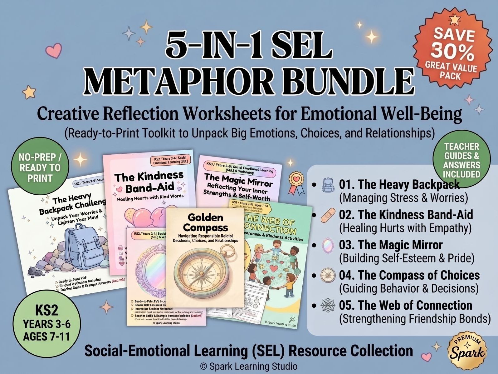 Social-Emotional Learning (SEL) Metaphor Activities Bundle - 5 Premium Worksheets