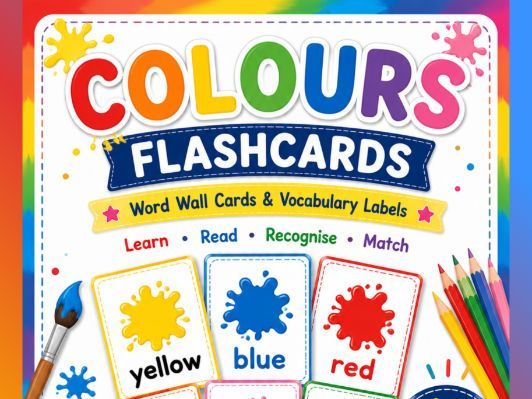 Colours Word Wall Cards & Flashcards for Preschool, Kindergarten & ESL