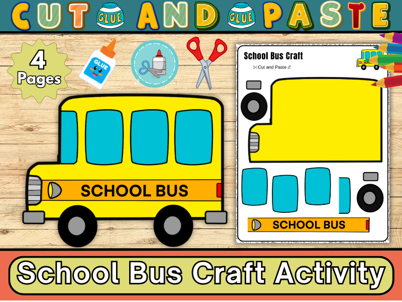 School Bus Craft Activity-Back to School Activity,Build a School Bus-Cut & Paste