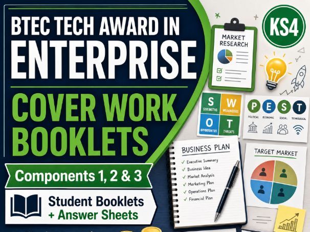 Pearson BTEC Tech Award in Enterprise Cover Work Booklets & answers (Components 1, 2 & 3)