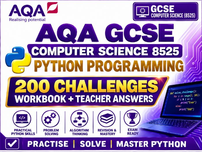 AQA GCSE Computer Science 8525 Python Programming 200 Challenges Workbook + Teacher Answers