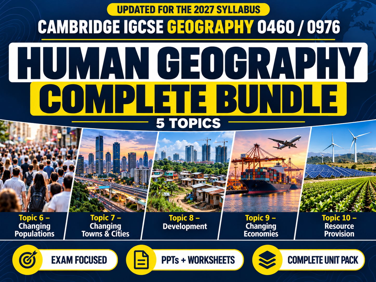 Topics 6–10: Human Geography Complete Bundle (UPDATED FOR 2027) | Cambridge iGCSE Geography 0460