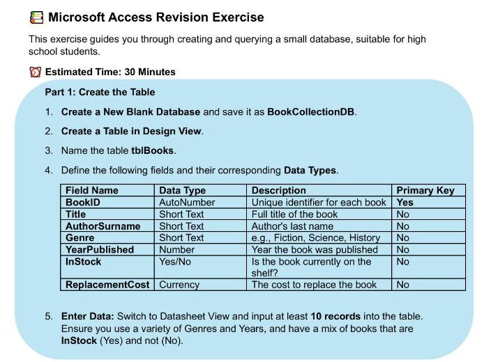 MS Access Revision Exercise