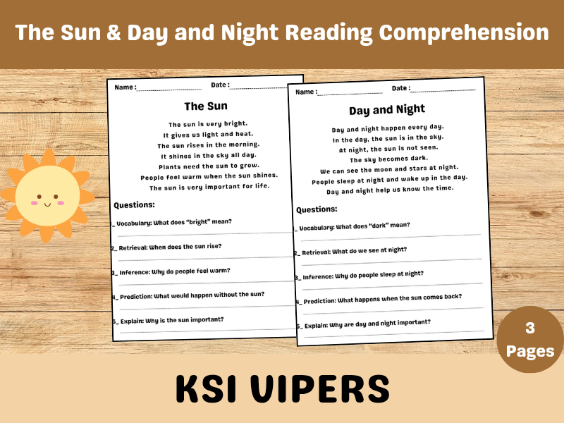 The Sun & Day and Night Reading Comprehension | VIPERS Practice | KS1 | Includes Answers