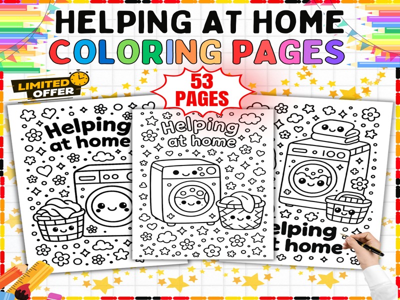Helping at Home Coloring Pages | 53 Page Coloring Sheets | Chores and Family Helpers