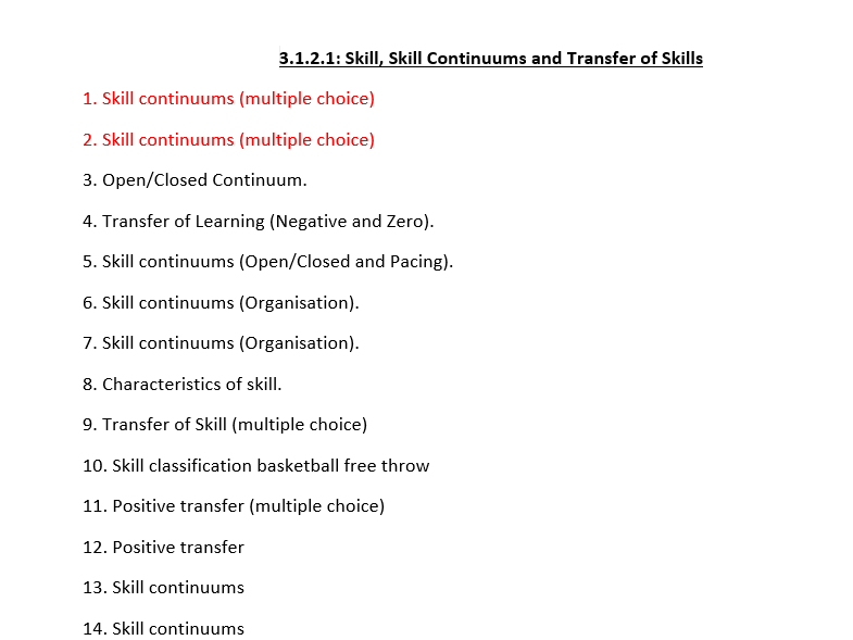 AQA A Level PE Exam Qs by topic New Spec Skill Acquisition