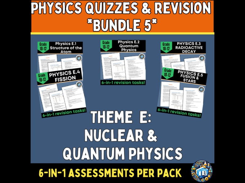 IB DP Physics: Bundle 5 – Theme E: Nuclear & Quantum Physics Quiz & Revision Pack (2026)