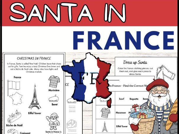 Santa in France Worksheets Christmas Around the World | Vocabulary & Activities