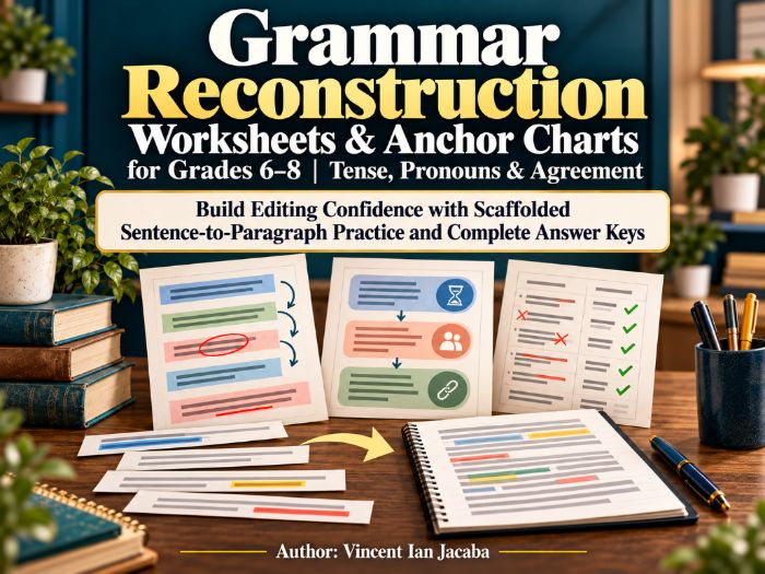 Grammar Reconstruction Worksheets & Anchor Charts | Grades 6–8 | Tense, Pronouns & Agreement