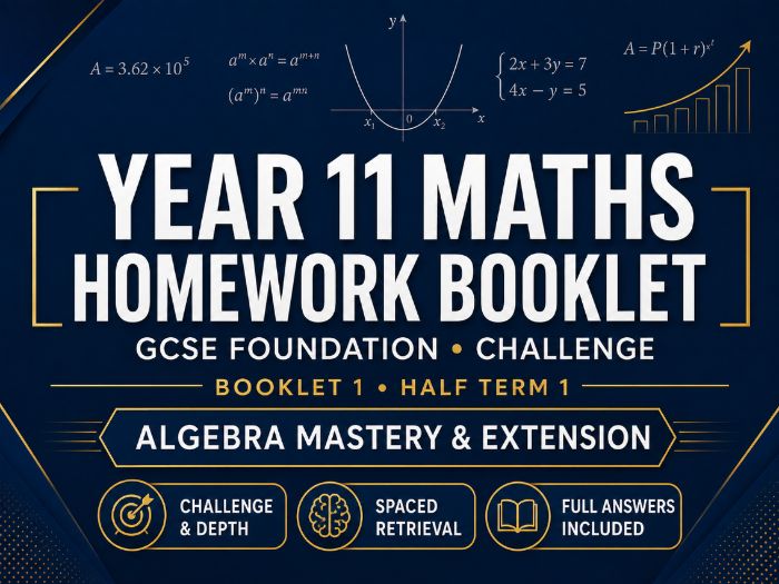 Year 11 Maths Homework Booklet – GCSE Foundation Challenge – Half Term 1 with Answers