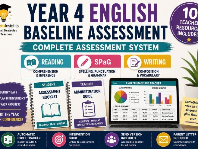 Year 4 English Baseline Assessment | Complete Assessment System | Reading, SPaG & Writing | Editable