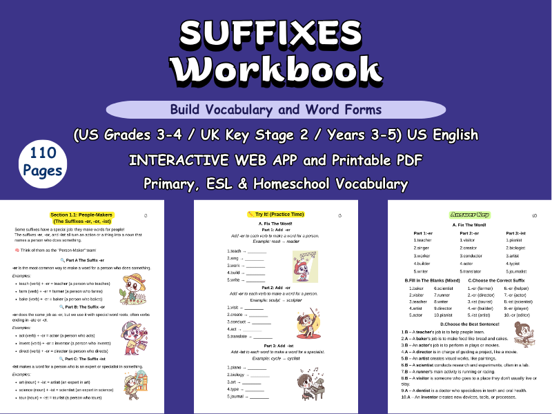 Suffixes Workbook: US Grade 3-4 / KS 2