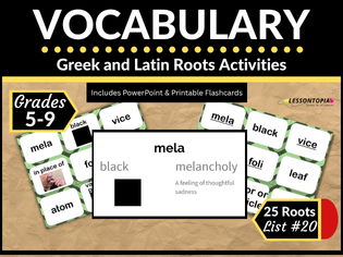 Greek and Latin Roots Vocabulary Activities | List #20 | Prefixes, Suffixes, Word Parts