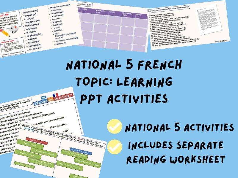 PowerPoint Activities | Topic: Learning | National 5 French