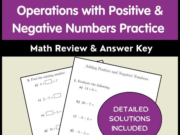 Operations with Positive & Negative Numbers Practice | Math Review & Answer Key