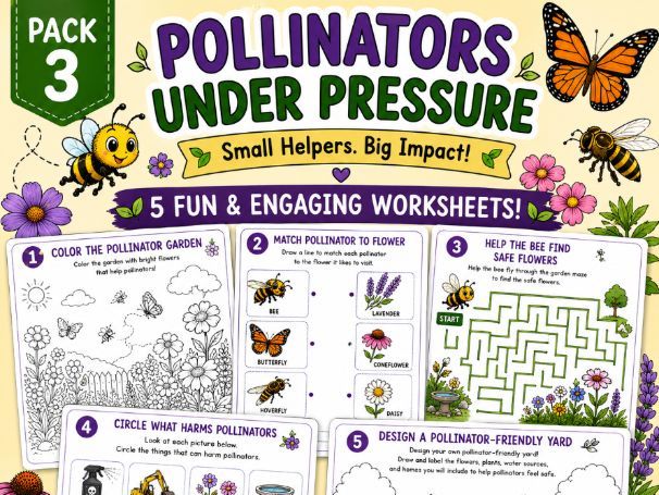 Pollinators Under Pressure Worksheet Pack | Bees, Butterflies, Hoverflies