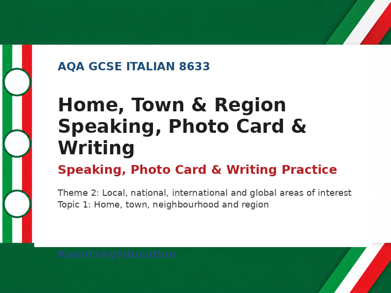 AQA GCSE Italian - Home, Town & Region Speaking, Photo Card & Writing