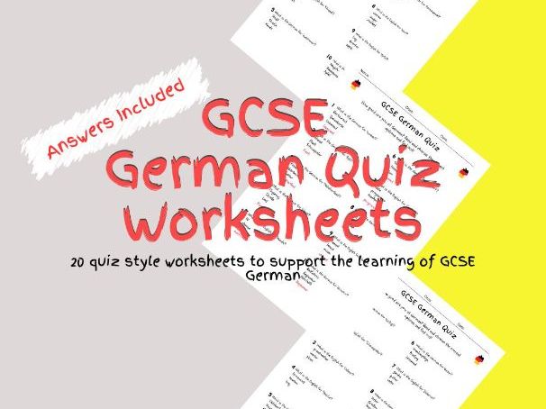 20 GCSE Foundation Level German Multiple Choice Quiz Worksheets PDF