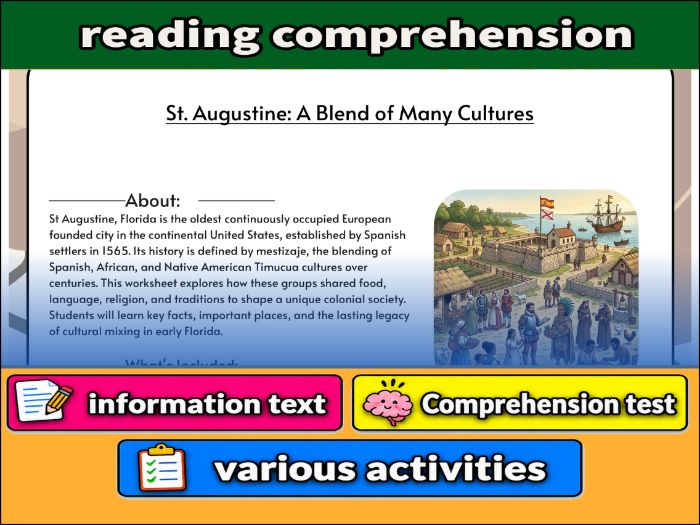 St. Augustine: A Blend of Many Cultures  & Comprehension Test