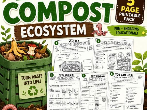 Compost Ecosystem for Kids | 5-Page Printable Science Activity Pack | Grades K–3