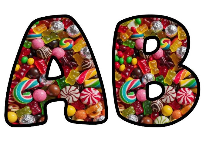 Sweets Candy Treats Classroom Display | Lettering Set | Upper & Lowercase, 0-9 and Signs