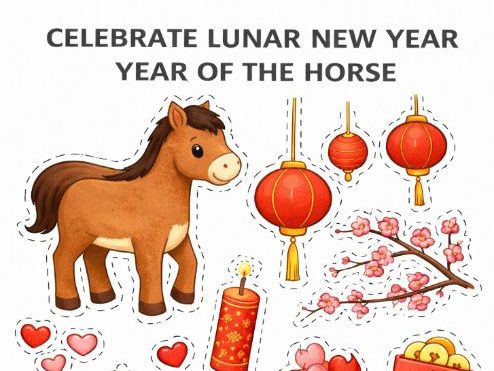 Cut and Paste Lunar New Year Chinese New Year of the Horse Worksheet