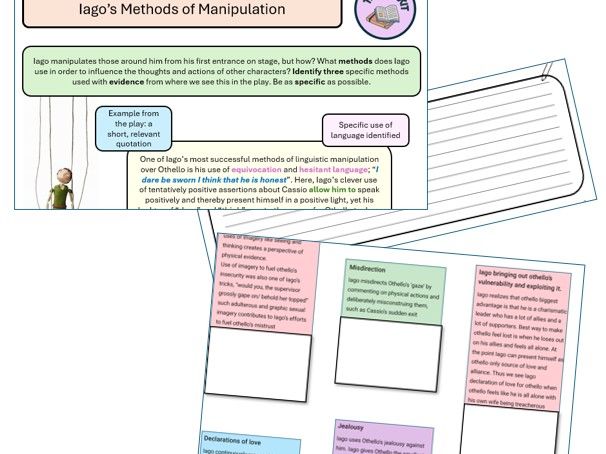 Iago's Methods of Manipulation - Linguistic techniques worksheet