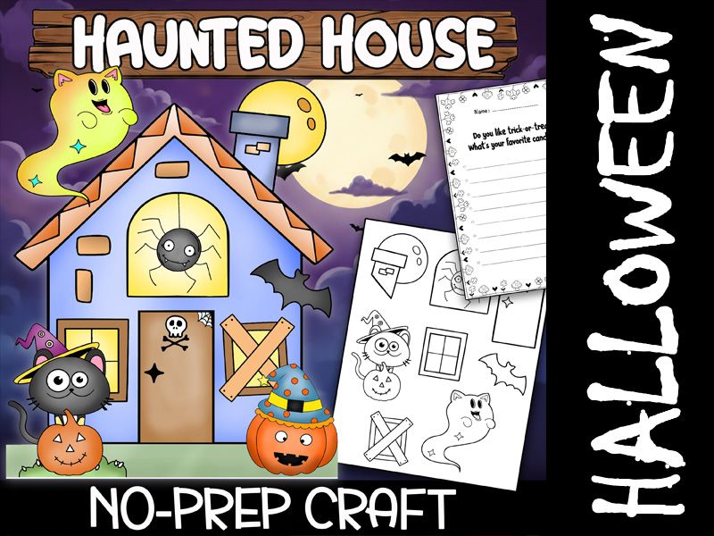 Halloween Craft Build a Haunted House: October Display Board, Colouring pages & Writing Activity