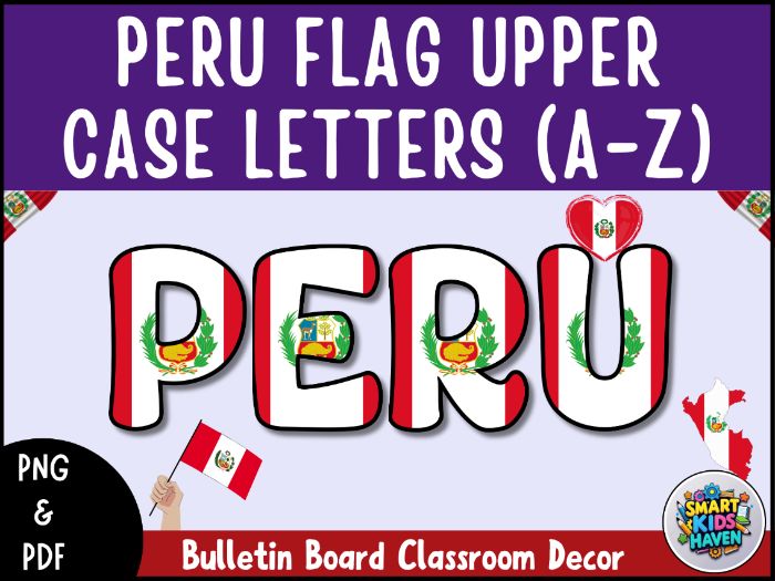 Peru Flag Bulletin Board Letters Uppercase Alphabet A-Z Classroom Decor.