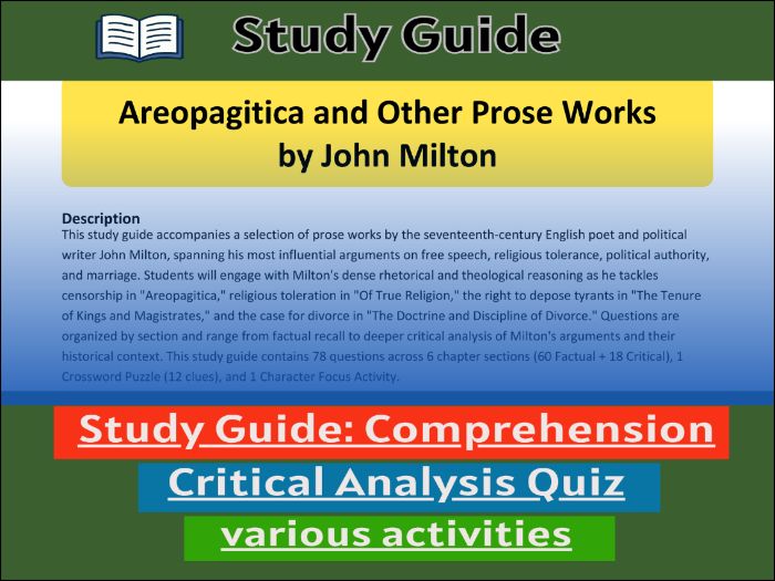 Areopagitica and Other Prose Works, study guide & Activities
