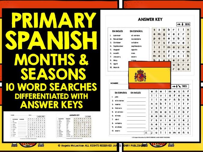 PRIMARY SPANISH MONTHS & SEASONS WORD SEARCHES