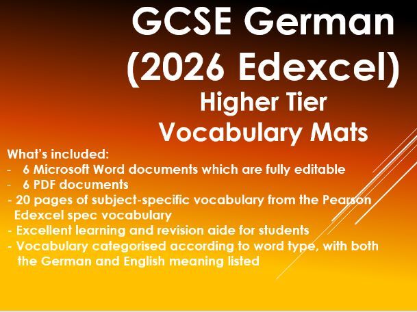 GCSE German (2026 Edexcel) Higher Vocabulary Mats