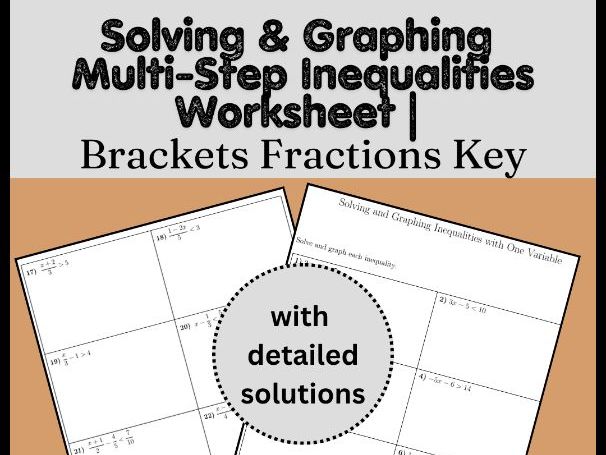 Solving & Graphing Multi-Step Inequalities Worksheet | Brackets Fractions Key