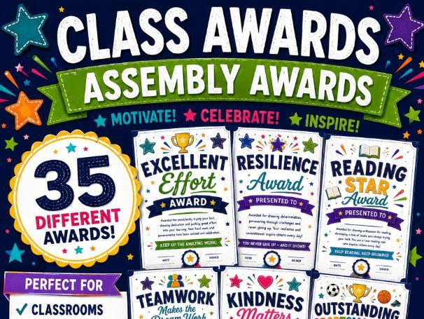 35 Class Award Certificates, End of Year Awards, School Assembly Awards, Printable Certificates
