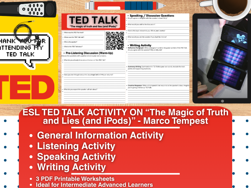 ESL TED Talk Activity - The Magic of Truth and Lies (and iPods) - Marco Tempest